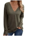 thumbnail image 1 of ATOYSOY Women's Loose Basic Tops Trendy Long Sleeve Tees Solid Color Blouses Workout V Neck Shirts Fall Relaxed Comfy Casual Button Down Green S, 1 of 9