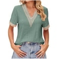 thumbnail image 1 of ATOYSOY Women's Loose Eyelet Tops Fashion Solid Color Pullovers Summer Workout Casual Elegant Lace Crochet Shirts V Neck Blouses Activewear Short Sleeve Tees Green XL, 1 of 4