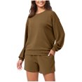 thumbnail image 1 of ATOYSOY Women's Loose Outfits with Pockets for Ladies Sweat Suits Elastic Waist Shorts 2 Piece Lounge Sets Clearance Crew Neck Sweatshirts Long Sleeve Tracksuits Casual Brown S, 1 of 7
