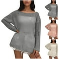 thumbnail image 1 of ATOYSOY Women's Loose Ripped Sweaters Solid Color Pullover Round Neck Blouses Outwear Long Sleeve Dressy Tunic Tops Fall Winter Casual Knitted Sweatshirts Hollow Out Gray L, 1 of 4