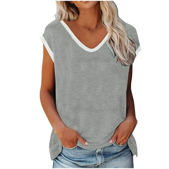 ATOYSOY Women's Loose Tank Tops Beach Sleeveless Trendy Tees V Neck Casual Workout Versatile Summer Camisole Girls Retro Solid Color Block Gray XL