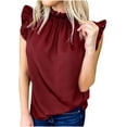 thumbnail image 1 of ATOYSOY Women's Loose Tank Tops Retro Sleeveless Ruffle Trendy Tees Crew Neck Casual Workout Elegant Summer Camisole Girls Solid Color Beach Red XL, 1 of 5