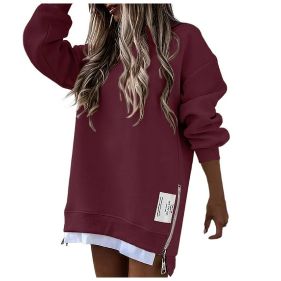 TYGHBN Womens Long Sleeve Zipper Slit Sweatshirt Casual Pullover Zipper Hoodies Comfortable Sweatshirts Women Pants Women Petite Light Jacket Women Color Long Sleeve Ladies Zip Front Sweatshirts