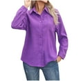 thumbnail image 1 of ATOYSOY Women's Loose Tops Pockets Fashion Outwear Turn Down Collar Sweatshirts Solid Color Pullover Long Sleeve Tees Fall Winter Casual Business Shirts Purple L, 1 of 7