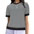 thumbnail image 1 of ATOYSOY Women's Loose Tops Regular Fit Trendy Stripe Tees Retro Causal Workout Comfy Round Neck Pullover Short Sleeve T Shirts Summer Saving for Girls Black L, 1 of 4