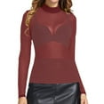 thumbnail image 1 of ATOYSOY Women's Mesh Tops Shirts Long Sleeve Bodycon Sheer Blouse Clubwear high neck Red L, 1 of 8