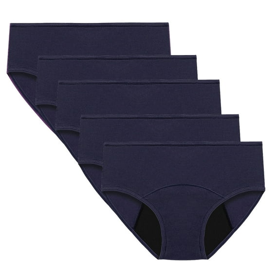 ATOYSOY Women's Mid Waist Period Underpants Plus Size Hip Lifting Cotton Panties, 5 Pack Shapewear Control Briefs Seamless Stretchy Multipack Solid Leak Proof Panty Blue XXXXL