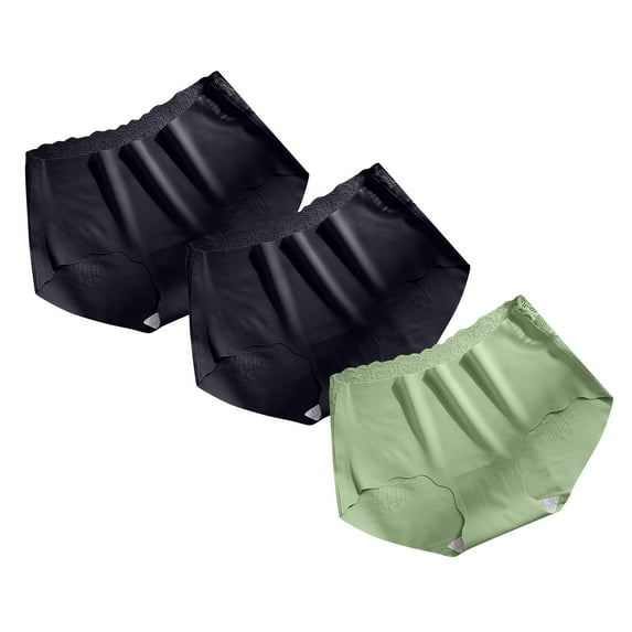ATOYSOY Women's Mid Waist Underpants Classic Briefs Silk Hip Lifting Panties, 3 Pack Shapewear Control Briefs Seamless for Ladies Solid Panty Comfy Multipack Stretchy Green XL