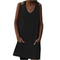 thumbnail image 1 of ATOYSOY Women's Mini Loose Dress Pockets Solid Color Trendy Workout Sleeveless Cotton Lined Summer Sundress V Neck Boho Beach Retro Black, 1 of 6