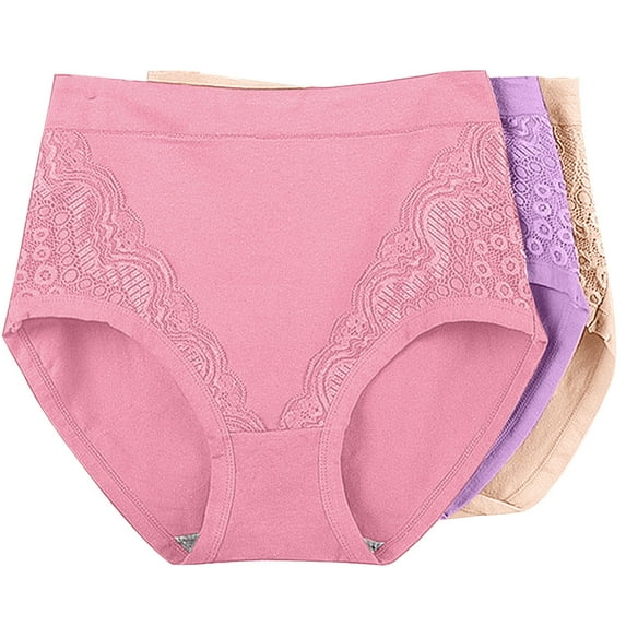 ATOYSOY Women's Multipack Solid Lace Panty Comfy Underpants Shapewear Control Briefs for Ladies Stretchy Plus Size Hip Lifting Cotton Panties, 3 Pack Purple XXL