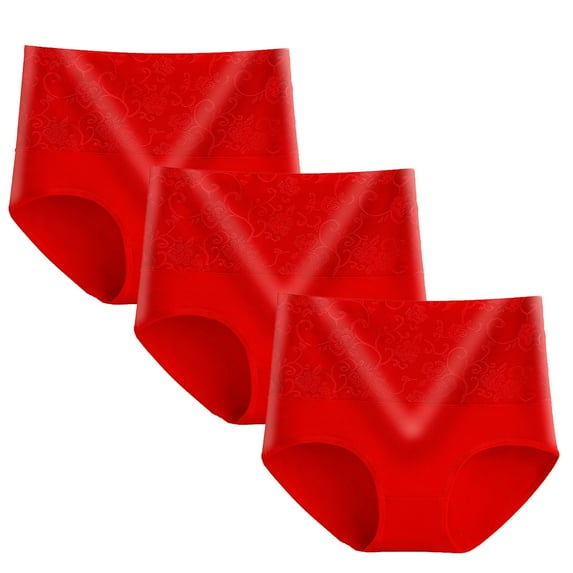 ATOYSOY Women's Multipack Solid Lace Panty Comfy Hip Lifting Cotton Panties, Boy Shorts 3 Pack Shapewear Control Briefs for Ladies Stretchy Underpants Red L