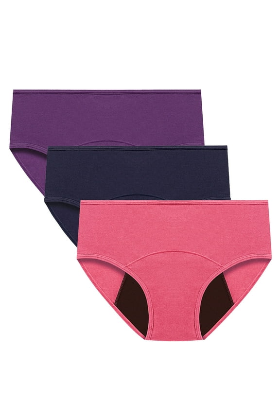 Women's Multipack Solid Leak Proof Panty Stretchy Shapewear Control Briefs Seamless Plus Size Hip Lifting Cotton Panties, 3 Pack Mid Waist Period Underpants Purple XL