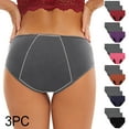thumbnail image 1 of ATOYSOY Women's Multipack Solid Leak Proof Panty Comfy Shapewear Control Briefs Seamless Stretchy Mid Waist Period Underpants Plus Size Hip Lifting Cotton Panties, 3 Pack Black L, 1 of 9