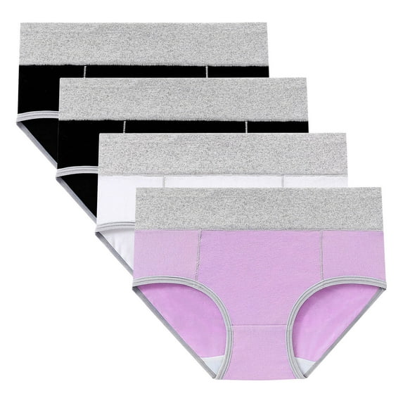 ATOYSOY Women's Multipack Solid Panty Classic Briefs Girls Comfy Plus Size Hip Lifting Cotton Panties, 4 Pack Underpants Stretchy Shapewear Control Briefs for Ladies White M