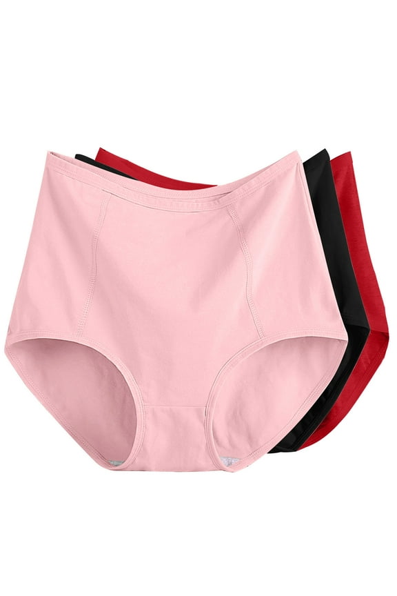 Women's Multipack Solid Panty Comfy Underpants Stretchy Shapewear Control Briefs for Ladies Plus Size Hip Lifting Cotton Panties, 3 Pack Pink XXL