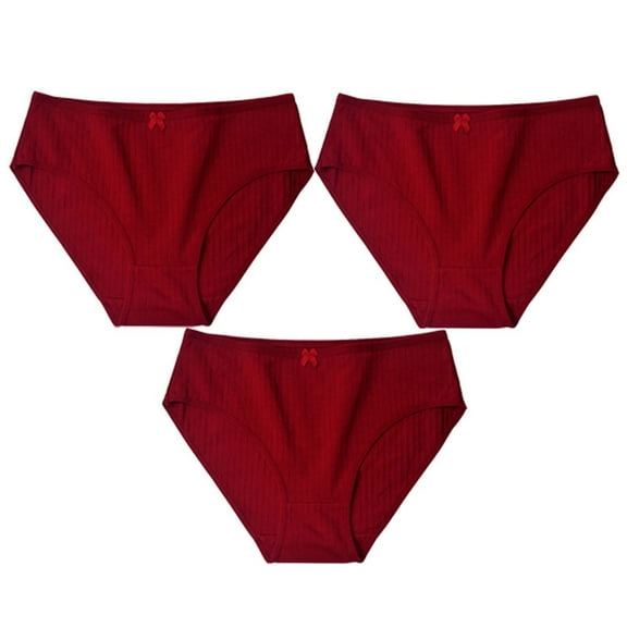 ATOYSOY Women's Multipack Solid Panty Comfy Underpants Hip Lifting Cotton Panties, 3 Pack Shapewear Control Briefs Seamless for Ladies Stretchy Red L