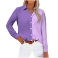 thumbnail image 1 of ATOYSOY Women's Outwear Color Block Pullovers Loose Shirts Workout Casual Trendy Button Shackets Turn Down Collar Tops Fall Long Sleeve Blouses Spring Purple L, 1 of 4