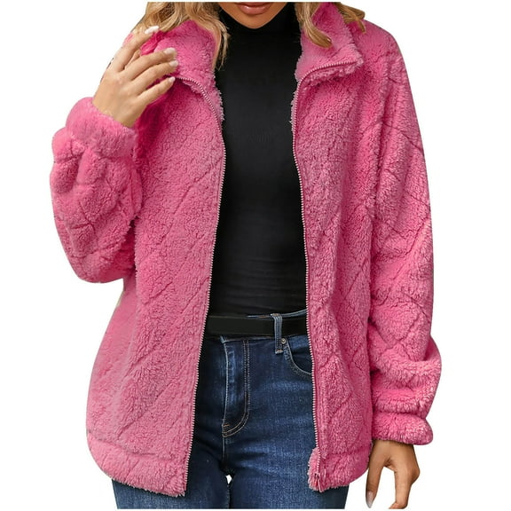 ATOYSOY Women's Outwear Lightweight Coat Open Front Cardigan Zipper Fall Winter Long Sleeve Tops Wedding Loose Hoodie Faux Jackets for Women Casual Sweatshirts Pink XL