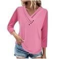 thumbnail image 1 of ATOYSOY Women's Outwear Solid Color Pleated Pullover 3/4 Sleeve Tees Fall Winter Casual Shirts Loose Raglan Tops Fashion V Neck Button Sweatshirts Pink M, 1 of 6