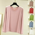 thumbnail image 1 of ATOYSOY Women's Outwear Solid Color Pullover Casual Cotton Shirts Fashion Long Sleeve Tees Fall Winter Slim Basic Tops Round Neck Sweatshirts Green L, 1 of 6