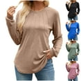 thumbnail image 1 of ATOYSOY Women's Outwear Solid Color Pullover Casual Shirts Pleated Long Sleeve Tees Fall Winter Loose Fleece Tops Fashion Crew Neck Sweatshirts Black L, 1 of 8