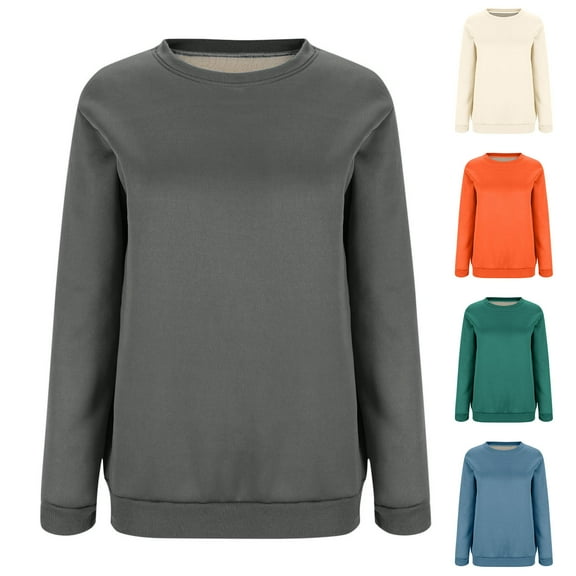 ATOYSOY Women's Oversized Solid Casual Long Sleeve Pullover Sweatshirts Cute Cotton Tops Beige L