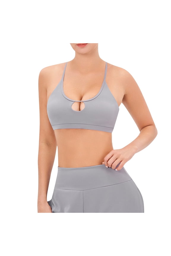Women's Padded Camisoles Everyday Bra Sports Bra Yoga Running Activewear Spaghetti Strap Keyhole Neck Wirefree Underwear Comfort Bra Push Up Breathable Gray S