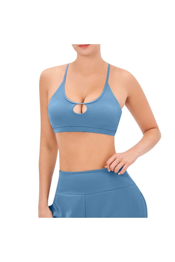 Women's Padded Camisoles Everyday Bra Sports Bra Yoga Running Activewear Spaghetti Strap Keyhole Neck Wirefree Underwear Comfort Bra Push Up Breathable Blue L