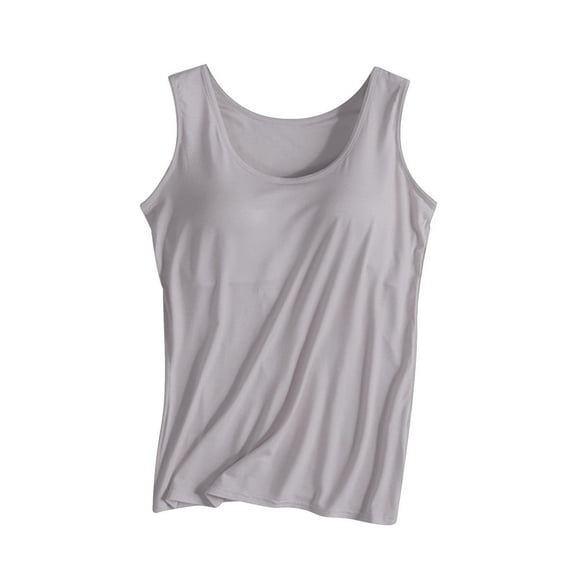 ATOYSOY Women's Padded Loose Tank Tops Summer Workout Sleeveless Trendy Activewear Casual Undershirt Running Yoga Tops Girls Basic Tees Solid Color Camisole Gray M
