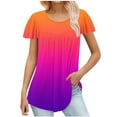 thumbnail image 1 of ATOYSOY Women's Pleated Loose Tops Dressy Tunic Summer Fashion Shirts Casual Relaxed Elegant for Teens Girls Gradient Pullover Round Neck Retro Ruffle Sleeve Orange, 1 of 5