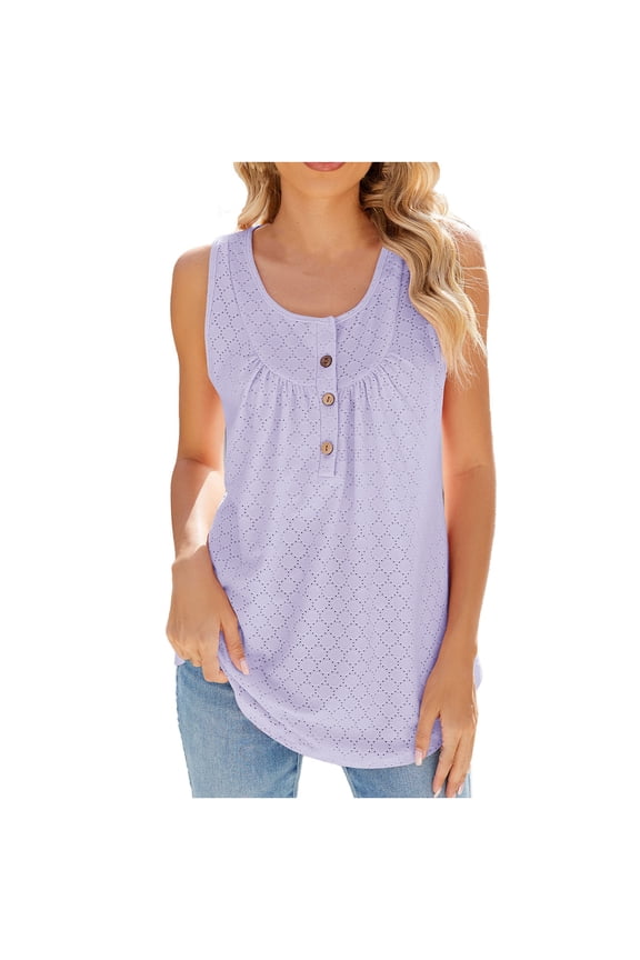 Women's Pleated Tank Tops Flowy Tunic Sleeveless Trendy Camisole Button Activewear Casual Undershirt Running Yoga Tops Girls Basic Tees Summer Workout Purple