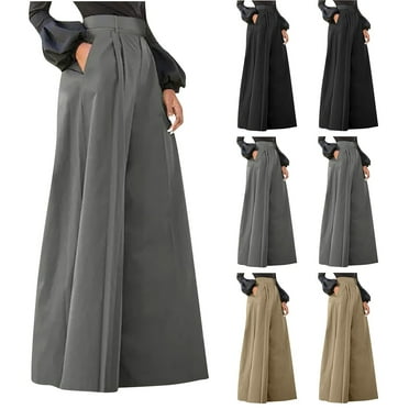 ATOYSOY Women's Pleated Wide Leg Pants Lounge Pockets Girls Casual Workout Relaxed Comfy Trousers Retro Cotton Linen Activewear Clearance Summer Elastic High Waist Black