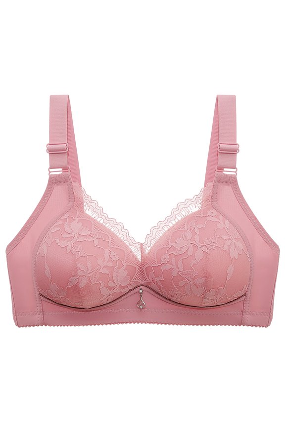 Women's Plus Size Everyday Bra Lace Splicing Support Full Coverage Bra Wirefree Breathable Push Up Bralette Solid Color Underwear Comfort Bra Teens Pink 38/85
