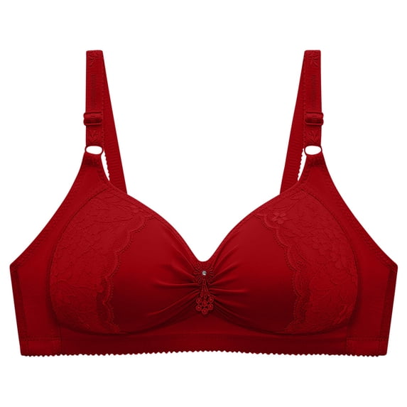 ATOYSOY Women's Plus Size Everyday Bra Middle-Aged Elder Thin Lightly Wirefree Breathable Push Up Bralette Workout Solid Color Underwear Teens Comfort Bra Clearance Red L