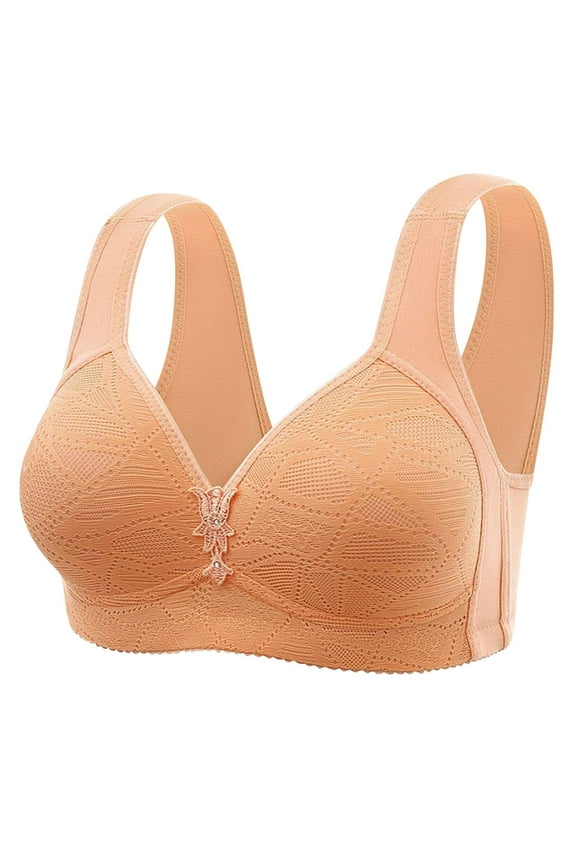 Women's Plus Size Everyday Bra Middle-Aged Elder Thin Lightly Wirefree Solid Color Underwear Push Up Bralette Teens Workout Breathable Comfort Bra Orange M