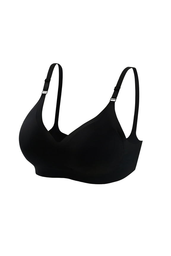 Women's Plus Size Everyday Bra Seamless Wirefree Bralette Solid Color Underwear Teens Comfort Bra Push Up Breathable Workout Black M