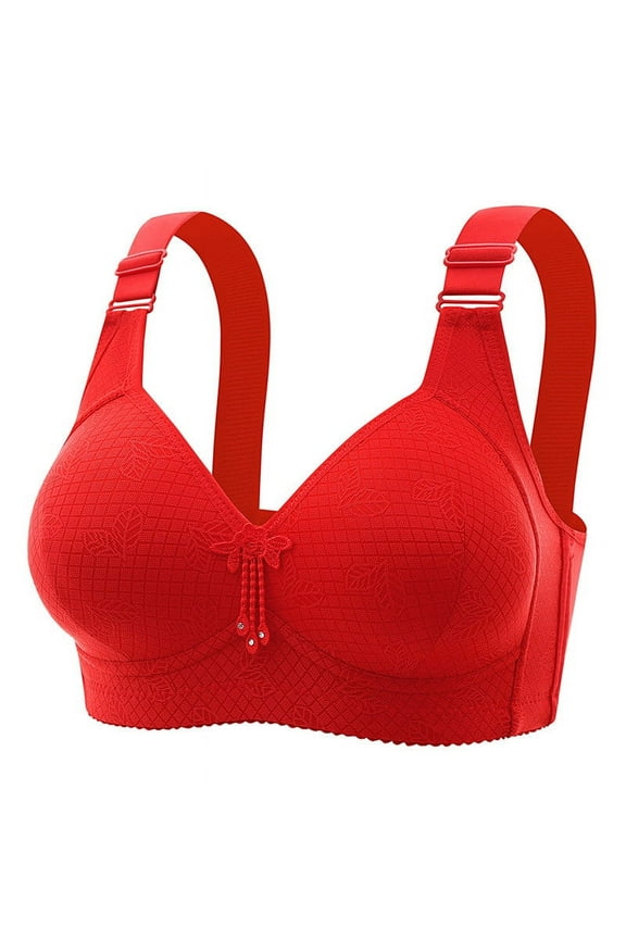 Women's Plus Size Everyday Bra Thin Lightly Bow Wirefree Bralette Underwear Teens Push Up Breathable Comfort Bra Workout Red XXL