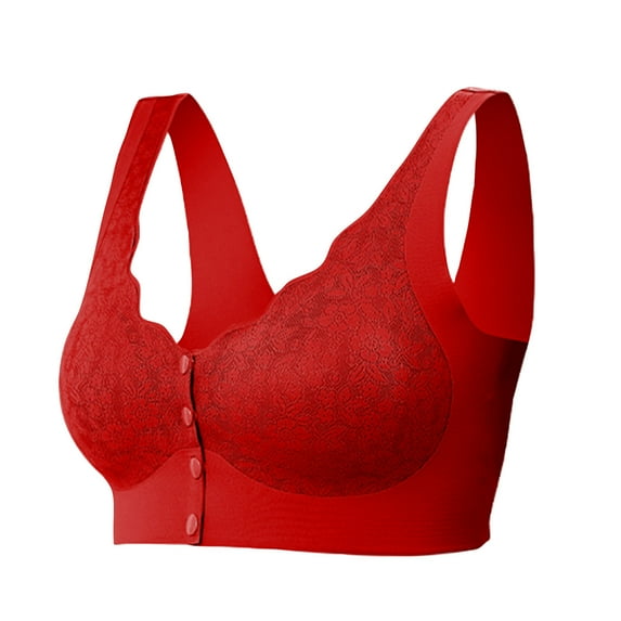 ATOYSOY Women's Plus Size Everyday Bra Wireless Breathable Push Up Underwear Front Closure Smoothing Comfort Bra Clearance Red L