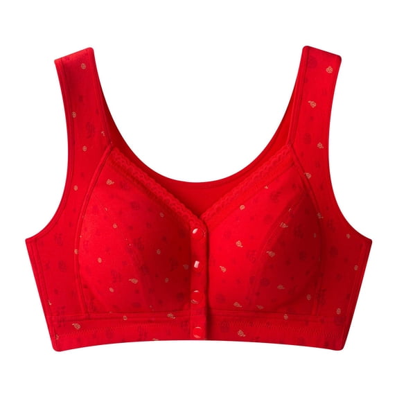 ATOYSOY Women's Plus Size Everyday Bra Wireless Floral Graphic Breathable Push Up Underwear Front Closure Smoothing Comfort Bra Clearance Red XXXXL