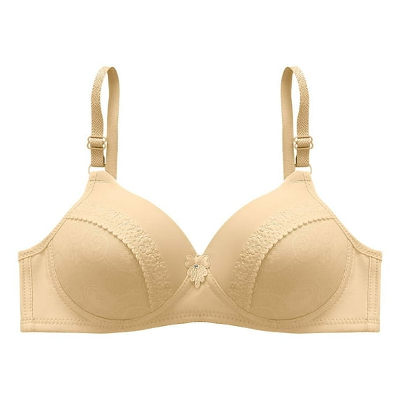 ATOYSOY Women's Plus Size Everyday Bra Wireless Floral Lace Breathable Push Up Underwear Support Full Coverage Bra Smoothing Comfort Bra Bowknot Beige L