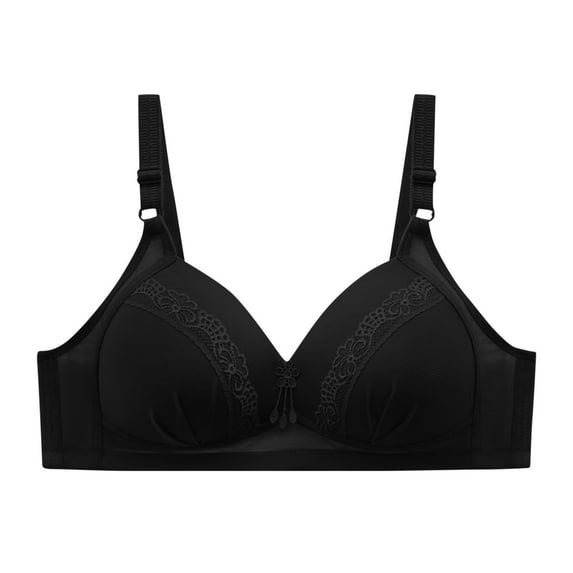ATOYSOY Women's Plus Size Everyday Bra Wireless Floral Lace Breathable Push Up Underwear Support Full Coverage Bra Smoothing Comfort Bra Bowknot Ruched Black 50