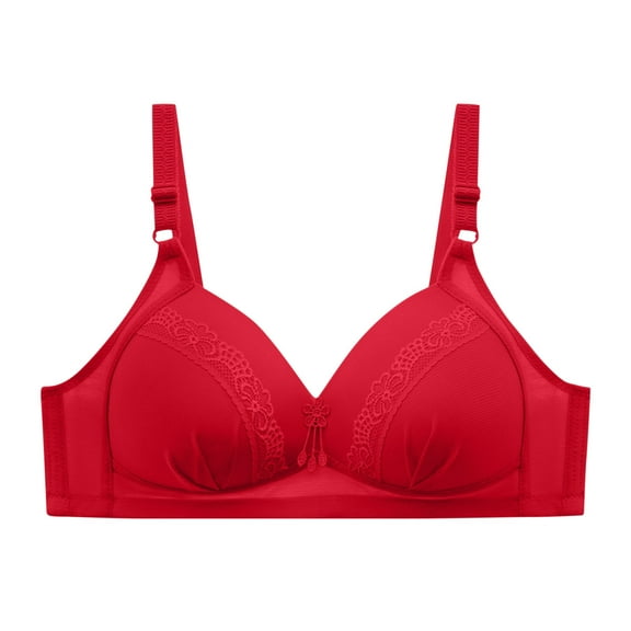 ATOYSOY Women's Plus Size Everyday Bra Wireless Floral Lace Breathable Push Up Underwear Support Full Coverage Bra Smoothing Comfort Bra Bowknot Ruched Red 48