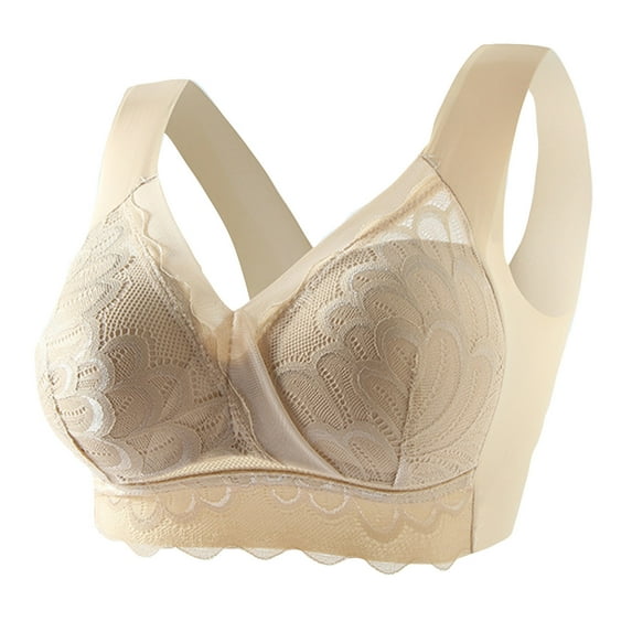 ATOYSOY Women's Plus Size Everyday Bra Wireless Floral Lace Breathable Push Up Underwear Camisoles Crop Tops Smoothing Comfort Bra Beige L