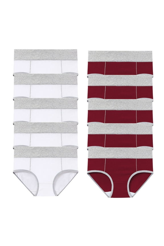 Women's Plus Size Hip Lifting Cotton Panties, 10 Pack Stretchy Shapewear Control Briefs Seamless for Ladies Solid Panty Classic Briefs Comfy Underpants Multipack Red XL