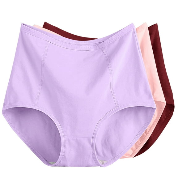 ATOYSOY Women's Plus Size Hip Lifting Cotton Panties, 3 Pack Stretchy Multipack Underpants Shapewear Control Briefs for Ladies Solid Panty Comfy Purple XXXL