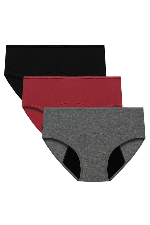 Women's Plus Size Hip Lifting Cotton Panties, 3 Pack Multipack Mid Waist Period Underpants Shapewear Control Briefs Seamless Solid Leak Proof Panty Stretchy Black XXL