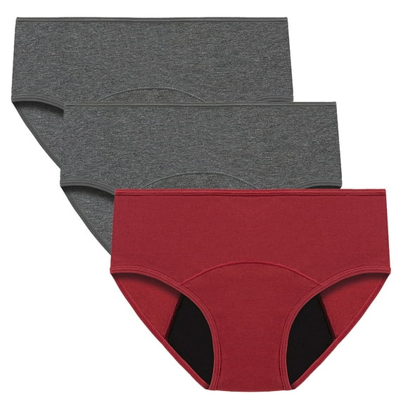 ATOYSOY Women's Plus Size Hip Lifting Cotton Panties, 3 Pack Multipack Solid Leak Proof Panty Comfy Mid Waist Period Underpants Shapewear Control Briefs Seamless Stretchy Red XXL
