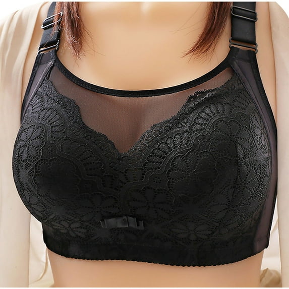 ATOYSOY Women's Plus Size Lace Splicing Everyday Bra Breathable Push Up Bralette Workout Underwear Comfort Bra Teens Floral Embroidered Thin Lightly Wireless Black 42