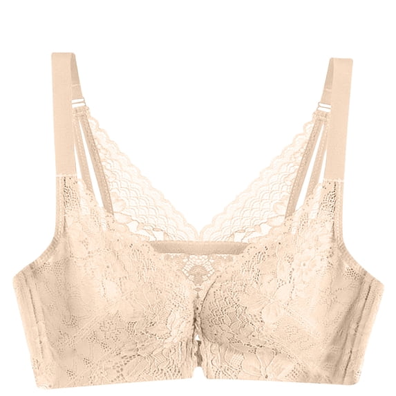 ATOYSOY Women's Plus Size Lace Splicing Everyday Bra Camisoles Workout Push Up Underwear Comfort Bra Teens Breathable Front Closure Button Thin Lightly Wireless Beige L