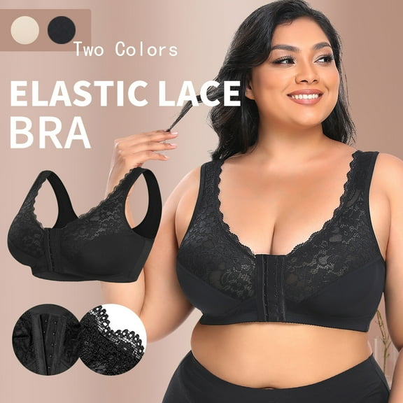 ATOYSOY Women's Plus Size Lace Splicing Everyday Bra Comfort Bra Bralette Underwear Teens Breathable Push Up Workout Front Closure Thin Lightly Wireless Beige L